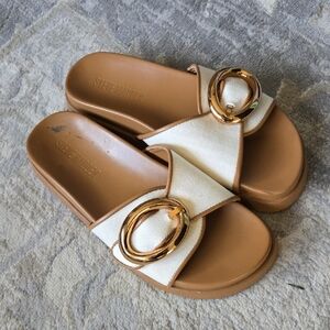 Steve Madden Women's Mandie Slide Sandal Natural Congac Gold Size 7